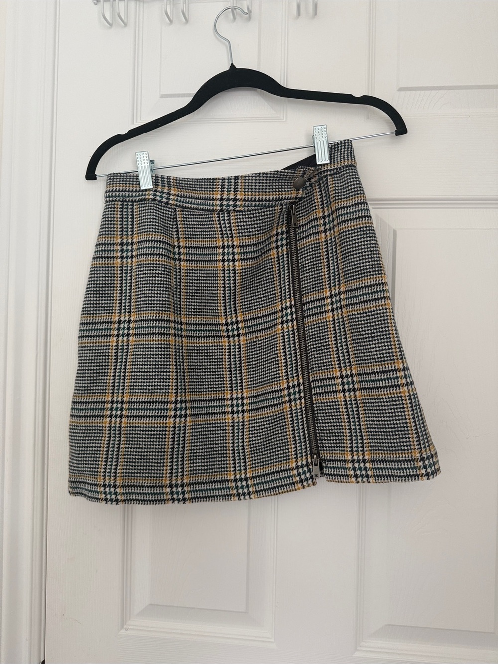 Plaid A-Line Mini Skirt in Black and Tan